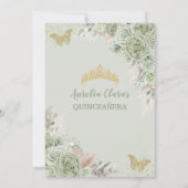 Pampas Sage Green Floral Butterflies Quinceañera Kaart (Achterkant)