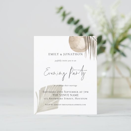 Pampas Script Wedding Evening Party van budget uit (Staand voorkant)