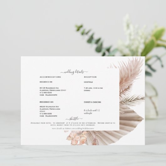 Pampas Swash White Detail-uitnodiging Kaart (Staand voorkant)