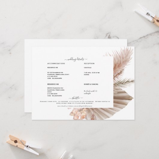 Pampas Swash White Detail-uitnodiging Kaart (Voorkant / Achterkant in situ)