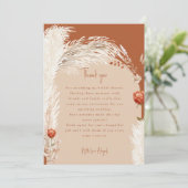 Pampas Terracotta Bruidsfeest Dank Je Bedankkaart (Staand voorkant)