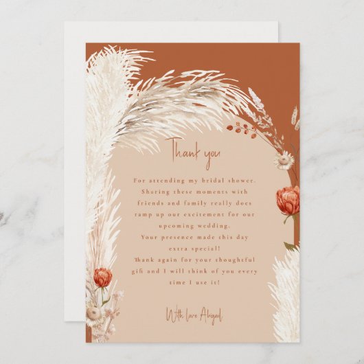Pampas Terracotta Bruidsfeest Dank Je Bedankkaart (Voorkant / Achterkant)