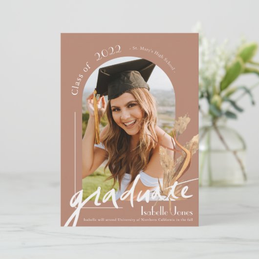 Pampas Terracotta Foto Afstuderen Aankondiging (Staand voorkant)