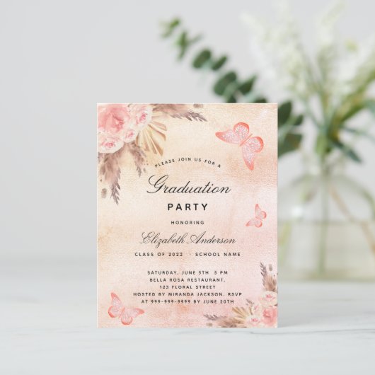 Pampas vlinders boho budget Graduation Party (Staand voorkant)