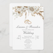 Pampas white boho Wedding invitation Kaart (Voorkant / Achterkant)