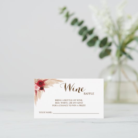 Pampas Wine Raffle Wedding Vrijgezellenfeest card Plaatskaartje (Staand voorkant)