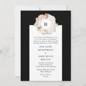 Pampas Wreath Black White Monogram Weddenschap Kaart (Voorkant)