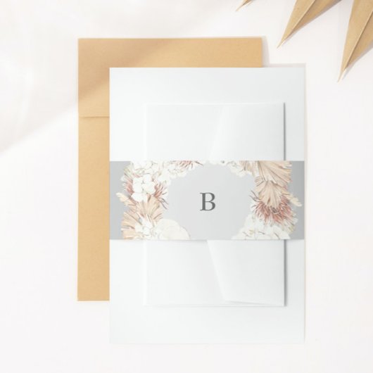 Pampas Wreath Gray Elegant Ultimate Mod Monogram Uitnodigingen Wikkel