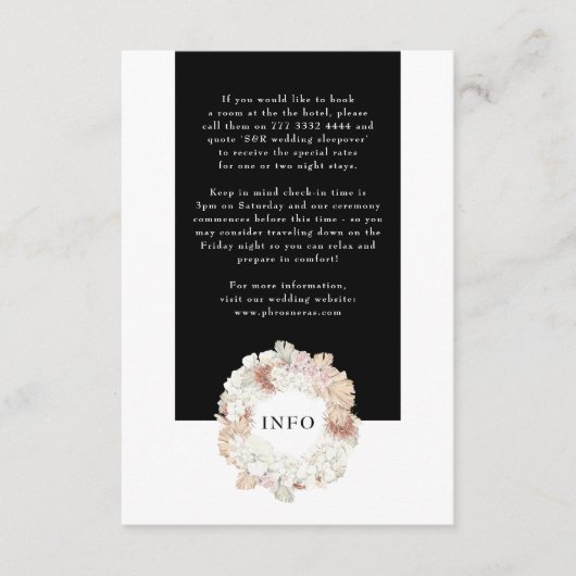 Pampas Wreath Modern White Elegant Monogram Simple Informatiekaartje (Voorkant)