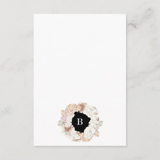 Pampas Wreath Modern White Elegant Monogram Simple Informatiekaartje (Achterkant)