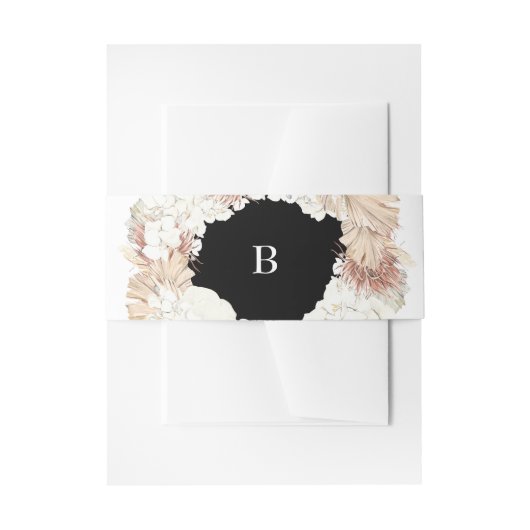 Pampas Wreath Modern White Elegant Monogram Simple Uitnodigingen Wikkel (Voorkant Voorbeeld)