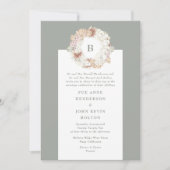 Pampas Wreath Moss Green Monogram Wedding Kaart (Voorkant)