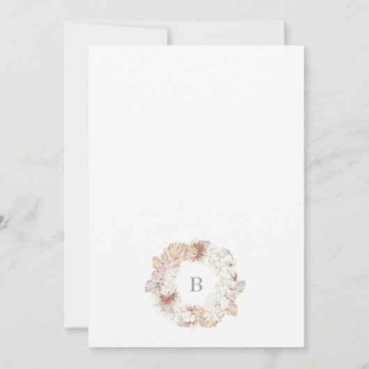 Pampas Wreath Moss Green Monogram Wedding Kaart (Achterkant)