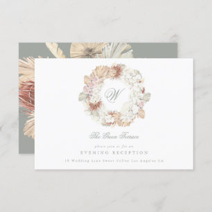 Pampas Wreath Moss Sage Green Monogram Elegant Informatiekaartje