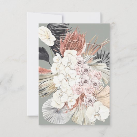 Pampas Wreath Moss Sage Green Monogram Elegant RSVP Kaartje (Achterkant)