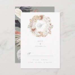 Pampas Wreath Moss Sage Green Monogram Elegant RSVP Kaartje