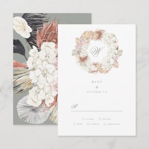 Pampas Wreath Moss Sage Green Monogram Elegant RSVP Kaartje