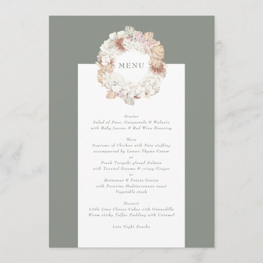 Pampas Wreath Moss Sage Green Monogram Menu (Voorkant)