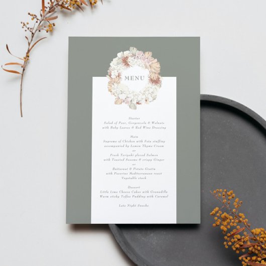 Pampas Wreath Moss Sage Green Monogram Menu