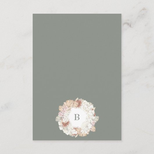 Pampas Wreath Moss Sage Green Monogram Simple Informatiekaartje (Achterkant)