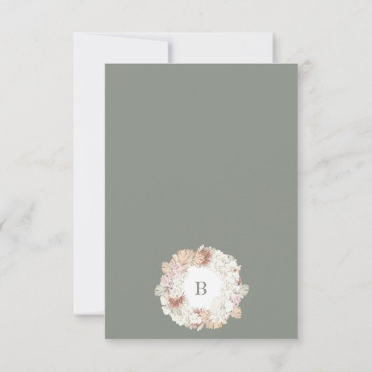 Pampas Wreath Moss Sage Green Monogram Simple RSVP Kaartje (Achterkant)