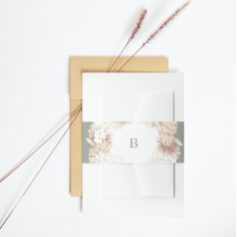 Pampas Wreath Moss Sage Green Monogram Simple Uitnodigingen Wikkel