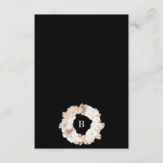 Pampas Wreath Onyx Black Premium Elegant Monogram Informatiekaartje (Achterkant)