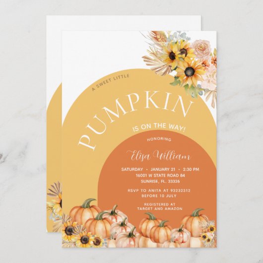 Pampas Zonnebloem Pompoen is op de weg baby shower Kaart (Voorkant / Achterkant)