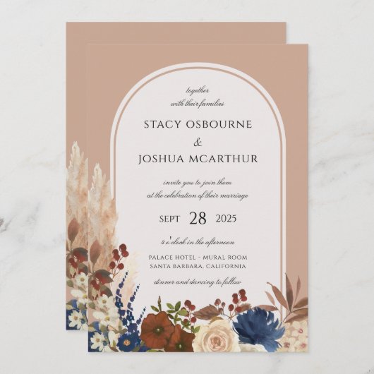 Pampasgras Aquarel Bloem Boho Bruiloft Kaart (Voorkant / Achterkant)