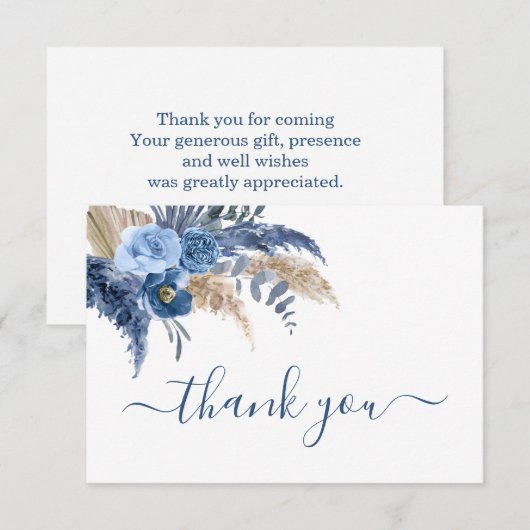 Pampasgras blauwe bedankkaart notitiekaartje (Voorkant / Achterkant)