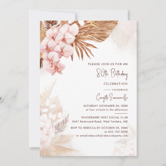 Pampasgras Bloem 80ste Verjaardagsfeestje Kaart (Voorkant)