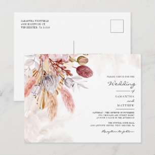 Pampasgras Bloem Aardewerk Rustieke Trouwfeest Uitnodiging Briefkaart