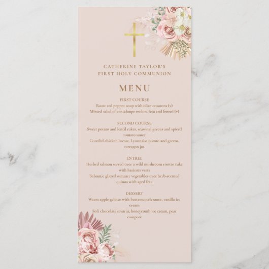 Pampasgras Bloem Eerste Heilige Communie Menu (Voorkant)