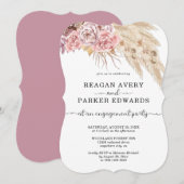 Pampasgras Bloem Roos en Paarse Verloving Kaart (Voorkant / Achterkant)