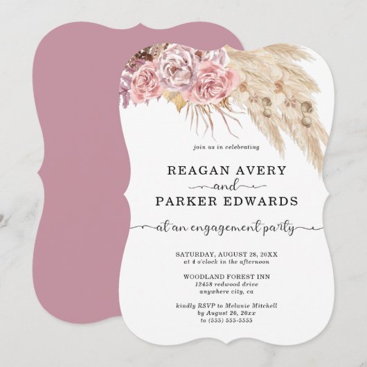 Pampasgras Bloem Roos en Paarse Verloving Kaart (Voorkant / Achterkant)