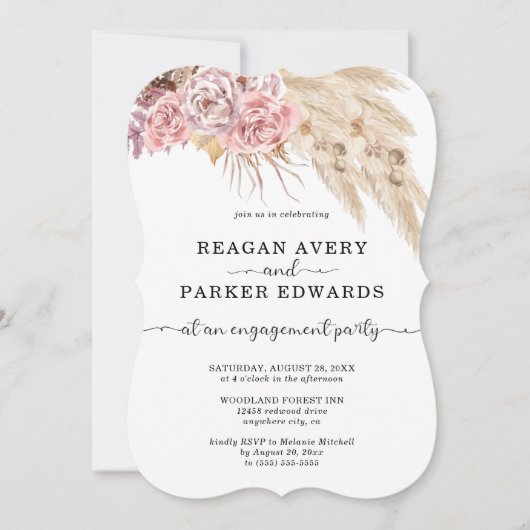 Pampasgras Bloem Roos en Paarse Verloving Kaart (Voorkant)