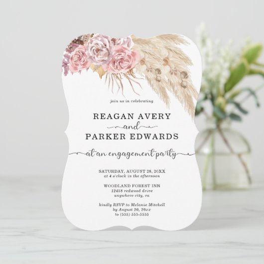 Pampasgras Bloem Roos en Paarse Verloving Kaart (Staand voorkant)