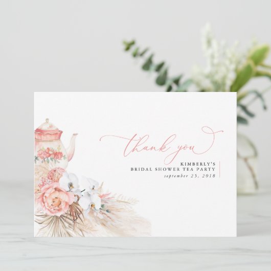 Pampasgras Bloem Roze Bruiloft Dank Je Bedankkaart (Staand voorkant)