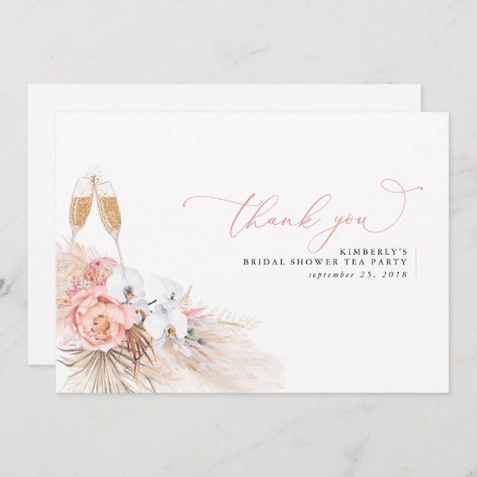 Pampasgras Bloem Roze Bruiloft Dank Je Bedankkaart (Voorkant / Achterkant)