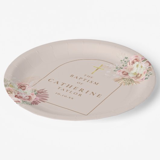 Pampasgras Bloemdoop doopsel Papieren Bordje (Gekanteld)