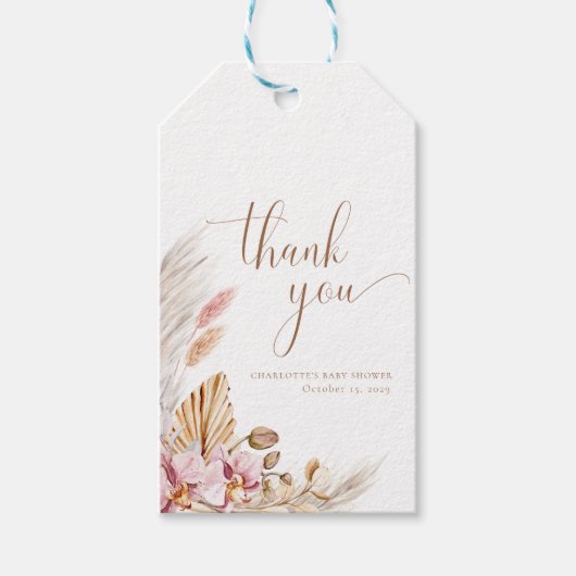 Pampasgras Bloemen Boheems Baby shower Cadeaulabel (Voorkant)