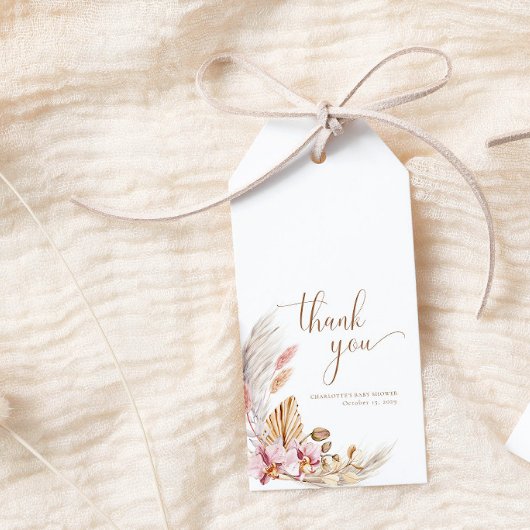 Pampasgras Bloemen Boheems Baby shower Cadeaulabel