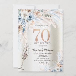 Pampasgras Bloemen Champagneglas 70ste Verjaardag Kaart