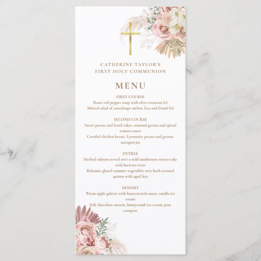Pampasgras Bloemen Eerste Heilige Communie Menu (Voorkant)