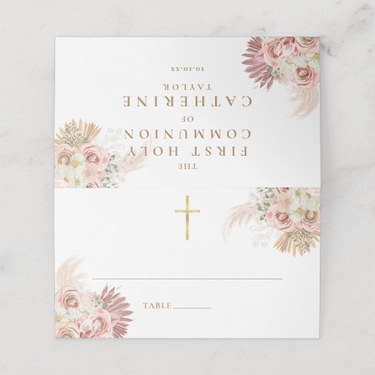 Pampasgras Bloemen Eerste Heilige Communie Plaatskaartje (Buitenkant ongevouwen)
