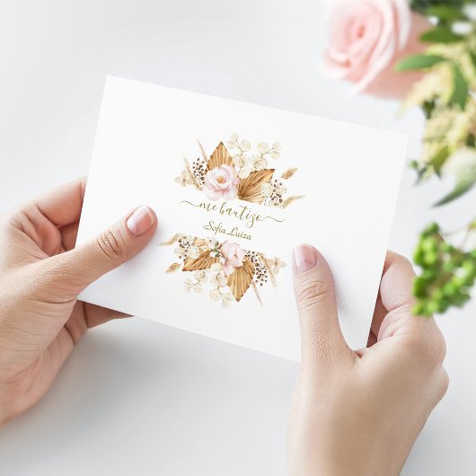 Pampasgras Bloemen Gracias con Oración Bautizo Bedankkaart