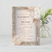 Pampasgras Bloemen Pailletten Frame Kaart (Staand voorkant)