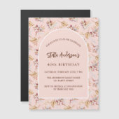 Pampasgras bloemengoud roos luxeverjaardag magnetische uitnodiging (Voorkant / Achterkant)