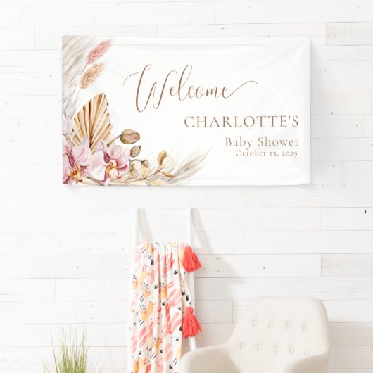 Pampasgras Bloemig | Baby shower welkomstbanner Spandoek (Insitu)