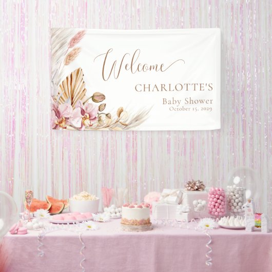 Pampasgras Bloemig | Baby shower welkomstbanner Spandoek (Feest)